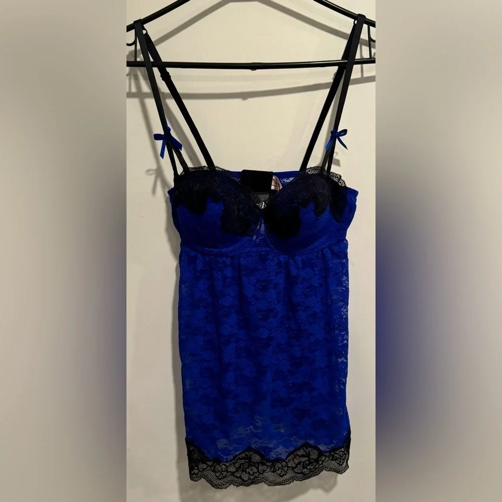 Set LA SENZA vintage push-up lace baby doll empire waist panties romantic bow S - Picture 3 of 7